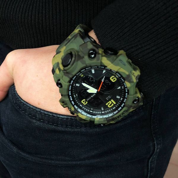 Часы наручные мужские SKMEI 1155BCMGN GREEN CAMO, брендовые мужские часы. Цвет: зеленый камуфляж ws94636-3 фото