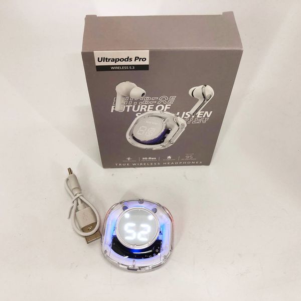 Бездротові навушники TWS T8 PRO з прозорим кейсом Вакуумний LED дисплей Bluetooth 5.3. Колір: білий ws14814-1 фото