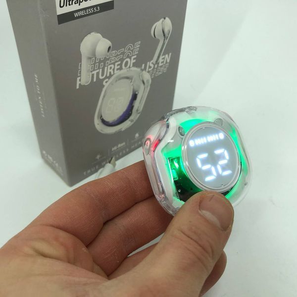 Бездротові навушники TWS T8 PRO з прозорим кейсом Вакуумний LED дисплей Bluetooth 5.3. Колір: білий ws14814-1 фото