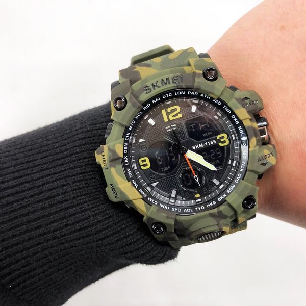 Часы наручные мужские SKMEI 1155BCMGN GREEN CAMO, брендовые мужские часы. Цвет: зеленый камуфляж ws94636-3 фото