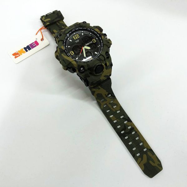 Часы наручные мужские SKMEI 1155BCMGN GREEN CAMO, брендовые мужские часы. Цвет: зеленый камуфляж ws94636-3 фото