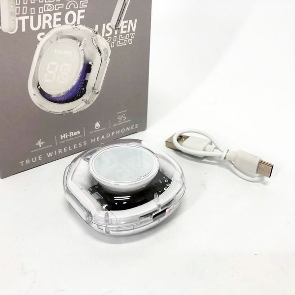 Бездротові навушники TWS T8 PRO з прозорим кейсом Вакуумний LED дисплей Bluetooth 5.3. Колір: білий ws14814-1 фото