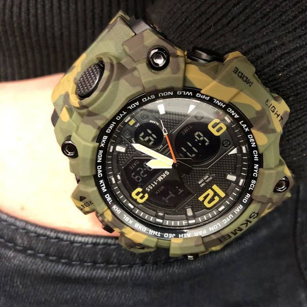 Часы наручные мужские SKMEI 1155BCMGN GREEN CAMO, брендовые мужские часы. Цвет: зеленый камуфляж ws94636-3 фото