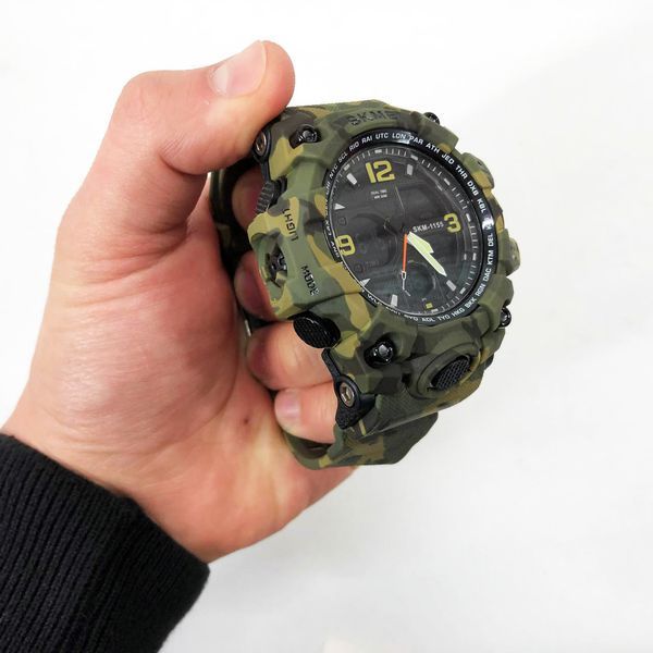 Часы наручные мужские SKMEI 1155BCMGN GREEN CAMO, брендовые мужские часы. Цвет: зеленый камуфляж ws94636-3 фото