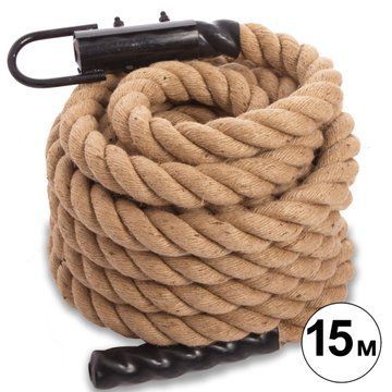 Канат для лазанья из сизаля с креплением COMBAT BATTLE ROPE Zelart FI-0910-15 15м коричневый FI-0910-15 фото