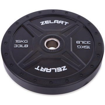 Бамперные диски резиновые Bumper Plates Zelart TA-2258-15 50,4мм 15кг черный TA-2258-15 фото