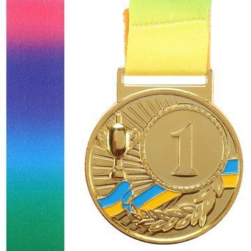 Медаль спортивная с лентой SP-Sport UKRAINE с украинской символикой C-6210 o5см золото, серебро, бронза C-6210 фото