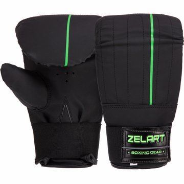 Снарядные перчатки-блинчики для бокса ZELART VL-3086 размер S-XL черный-салатовый VL-3086 фото