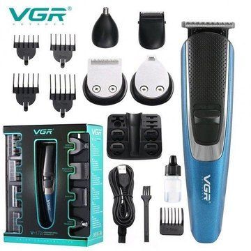 Машинка триммер 4в1 VGR V-172 для стрижки волосся на акумуляторі зарядка USB, електробритва для голови ws12543 фото