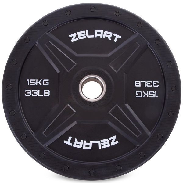 Бамперные диски резиновые Bumper Plates Zelart TA-2258-15 50,4мм 15кг черный TA-2258-15 фото