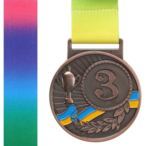 Медаль спортивная с лентой SP-Sport UKRAINE с украинской символикой C-6210 o5см золото, серебро, бронза C-6210 фото