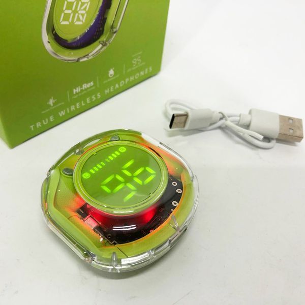 Беспроводные наушники TWS T8 PRO с прозрачным кейсом Вакуумные LED дисплей Bluetooth 5.3. Цвет: зеленый ws14814-2 фото