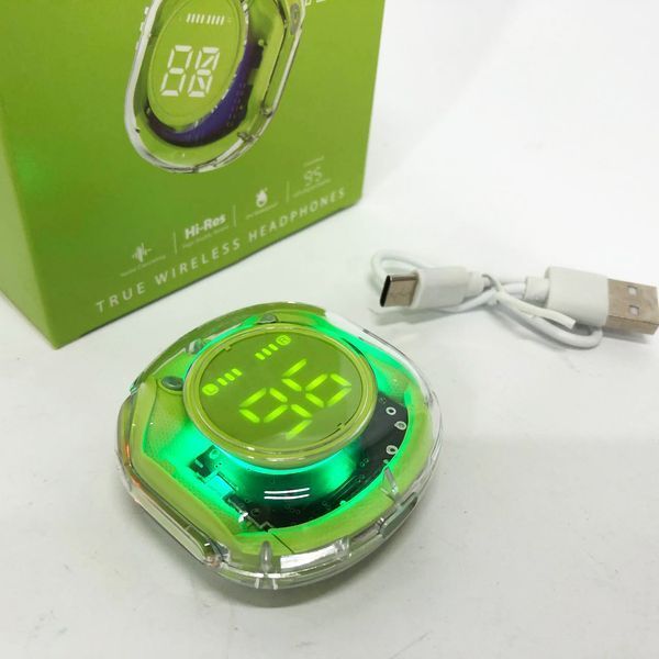 Беспроводные наушники TWS T8 PRO с прозрачным кейсом Вакуумные LED дисплей Bluetooth 5.3. Цвет: зеленый ws14814-2 фото