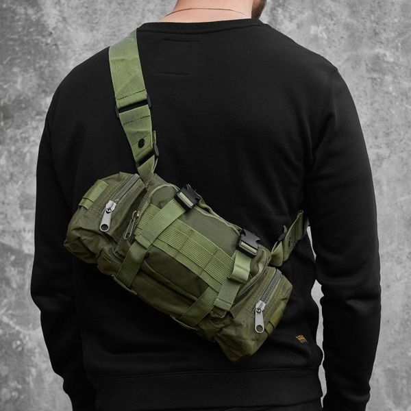 Сумка - подсумок тактическая поясная Tactical военная, сумка нагрудная с ремнем 5 литров кордура хаки ws17279 фото