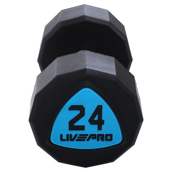 Гантели цельные профессиональные с полиуретановым покрытием LiveUp LP8003-24 2шт по 24кг черный-синий LP8003-24 фото