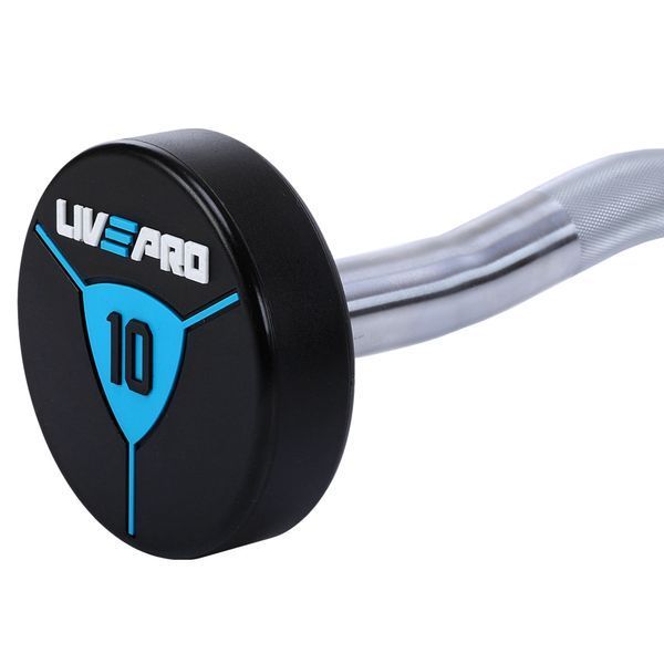 Штанга нерозбірна з фіксованою вагою вигнута поліуретанова LiveUp LP8011-10 довжина-89,2см 10кг чорний-синій LP8011-10 фото