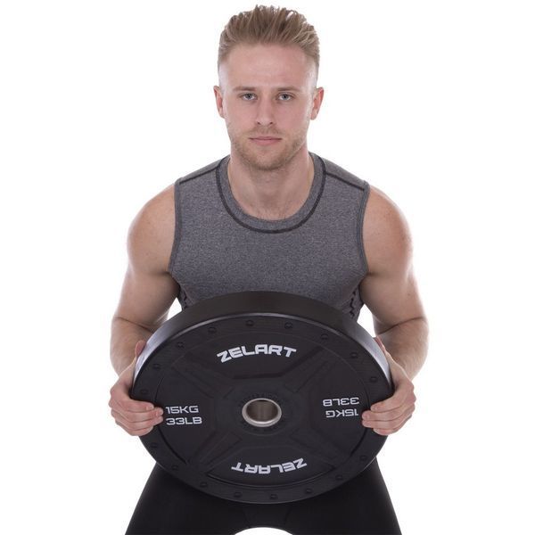 Бамперные диски резиновые Bumper Plates Zelart TA-2258-15 50,4мм 15кг черный TA-2258-15 фото
