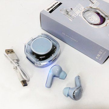 Беспроводные наушники TWS T8 PRO с прозрачным кейсом Вакуумные LED дисплей Bluetooth 5.3. Цвет: голубой ws14814-3 фото