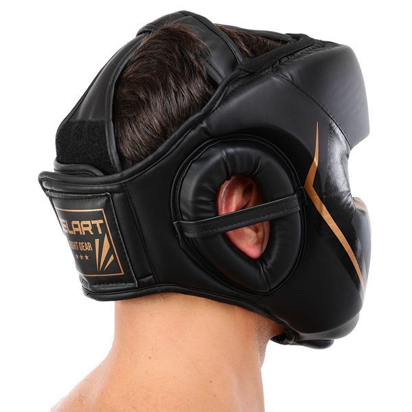 Шлем боксерский с полной защитой PU Zelart BO-1229 S-XL черный-золотой M BO-1229 фото