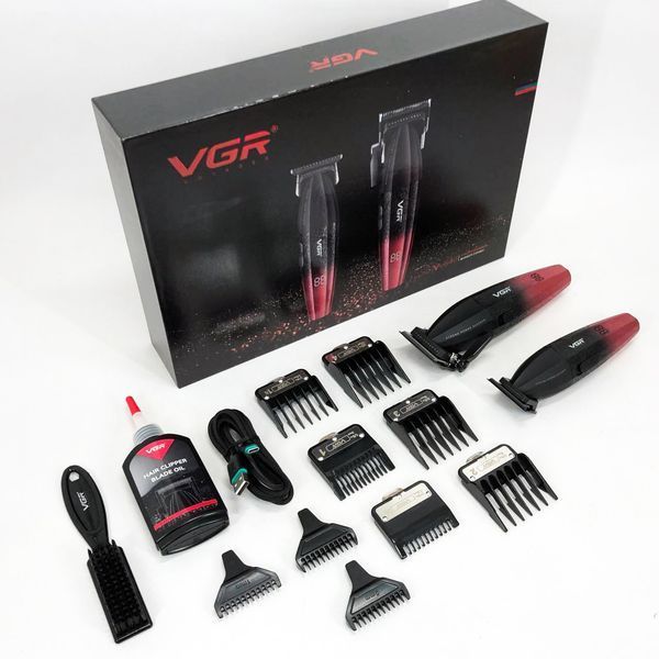 Професійний набір для стрижки волосся VGR V-640 акумуляторний Barber Combo PREMIUM. Колір: червоний ws97411-1 фото