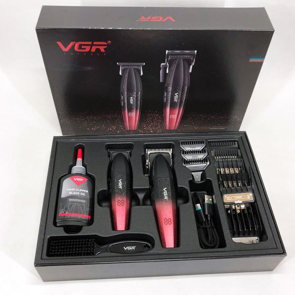 Професійний набір для стрижки волосся VGR V-640 акумуляторний Barber Combo PREMIUM. Колір: червоний ws97411-1 фото
