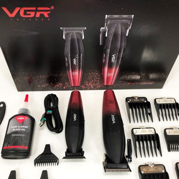 Професійний набір для стрижки волосся VGR V-640 акумуляторний Barber Combo PREMIUM. Колір: червоний ws97411-1 фото