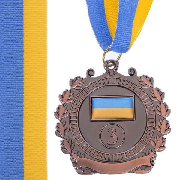 Медаль спортивная с лентой SP-Sport UKRAINE с украинской символикой C-3163 o6,5см золото, серебро, бронза C-3163 фото