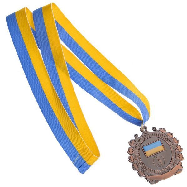 Медаль спортивная с лентой SP-Sport UKRAINE с украинской символикой C-3163 o6,5см золото, серебро, бронза C-3163 фото