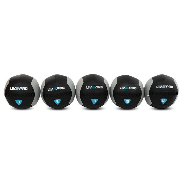М'яч набивний медичний для кросфіту WALL BALL LiveUp LP8100-5 5кг чорний-сірий LP8100-5 фото