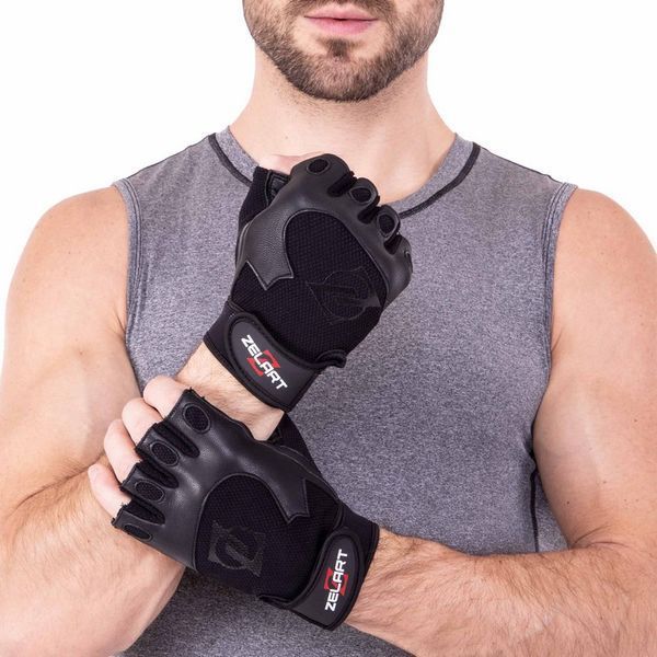 Перчатки спортивные кожаные Zelart SB-161555 S-XXL черный M SB-161555 фото