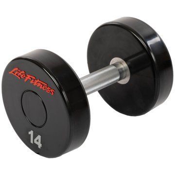 Гантель цільна професійна з поліуретановим покриттям LIFE FITNESS SC-80081-14 1шт 14кг чорний-червоний SC-80081-14 фото