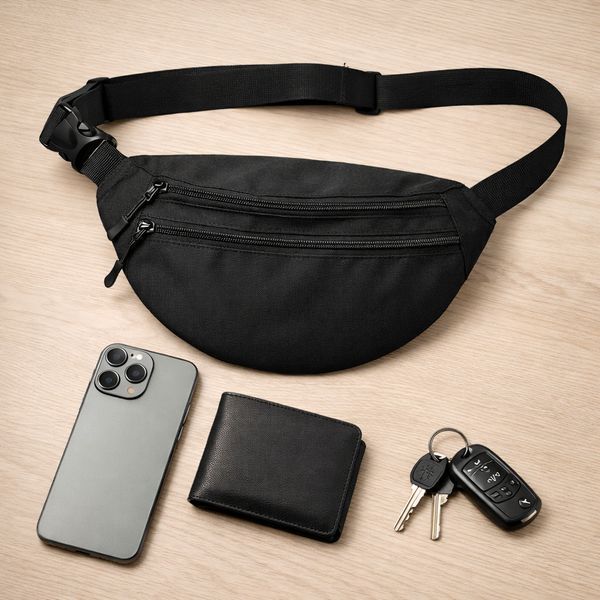 Мужская/женская бананка с Cordura 1000D, черная, 3 отделения, водоотталкивающая ws28557 фото