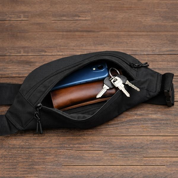 Мужская/женская бананка с Cordura 1000D, черная, 3 отделения, водоотталкивающая ws28557 фото