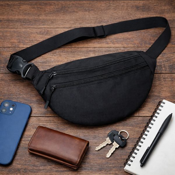 Мужская/женская бананка с Cordura 1000D, черная, 3 отделения, водоотталкивающая ws28557 фото
