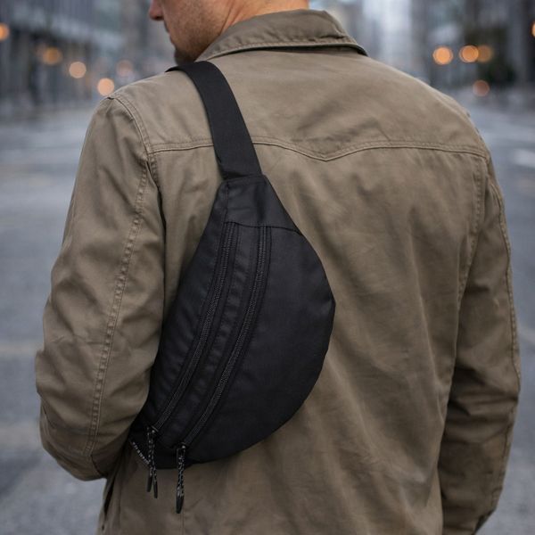 Мужская/женская бананка с Cordura 1000D, черная, 3 отделения, водоотталкивающая ws28557 фото
