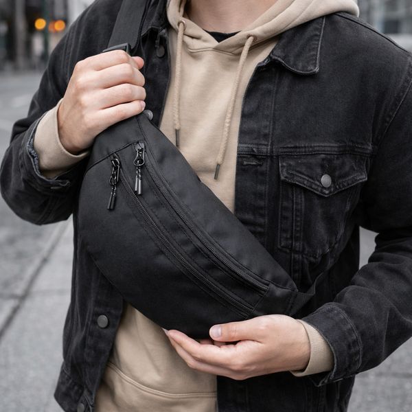 Мужская/женская бананка с Cordura 1000D, черная, 3 отделения, водоотталкивающая ws28557 фото