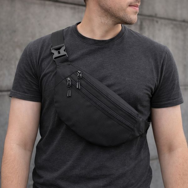 Мужская/женская бананка с Cordura 1000D, черная, 3 отделения, водоотталкивающая ws28557 фото