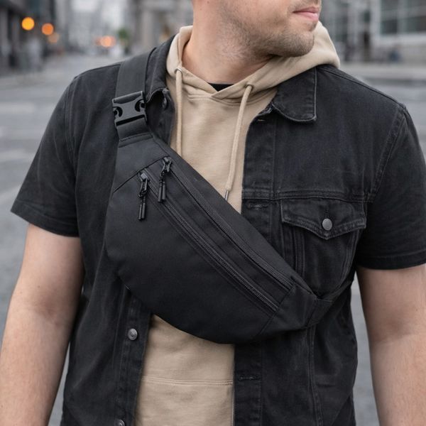 Мужская/женская бананка с Cordura 1000D, черная, 3 отделения, водоотталкивающая ws28557 фото