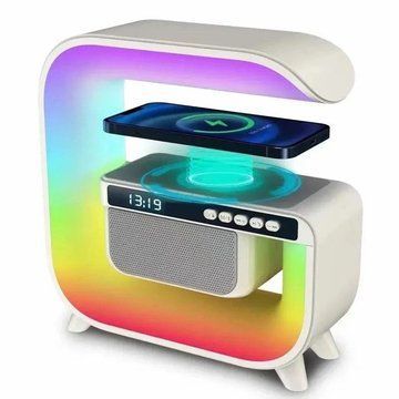 Ночник аккумуляторный RGB G3 с беспроводной зарядкой 15W и Bluetooth колонкой 3W Настольная смарт лампа ws78875 фото