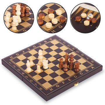 Шахматы шашки нарды 3 в 1 набор настольных игр доска из экокожи ZOOCEN L3008 размер 30x30см L3008 фото