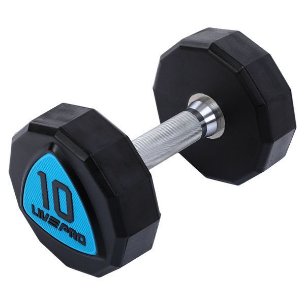 Гантели цельные профессиональные с полиуретановым покрытием LiveUp LP8003-10 2шт по 10кг черный-синий LP8003-10 фото