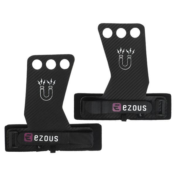 Гімнастичні накладки рукавички для турніка 3 HOLE CARBON HAND GRIPS EZOUS D-15 2шт розмір S-L чорний S D-15 фото