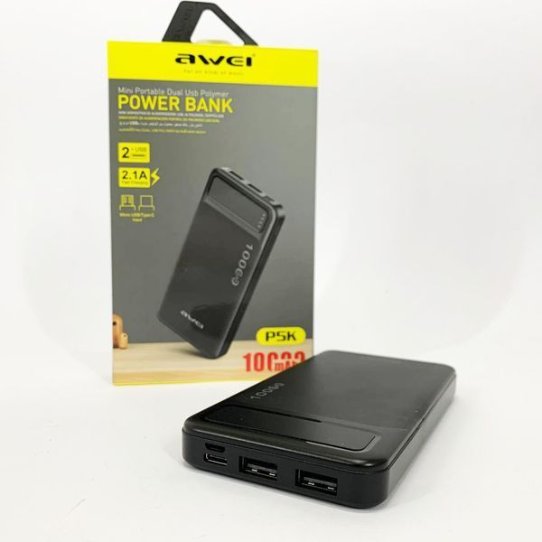 Power Bank Awei P5K 10000 mah Портативное зарядное УМБ 2xUSB черный ws98328 фото