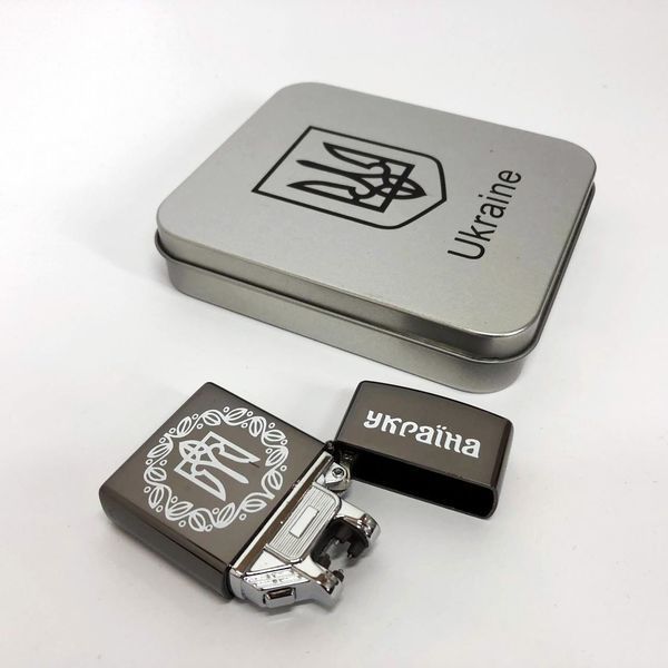 Дугова електроімпульсна запальничка USB Україна металева коробка HL-447. Колір: чорний ws76852-1 фото