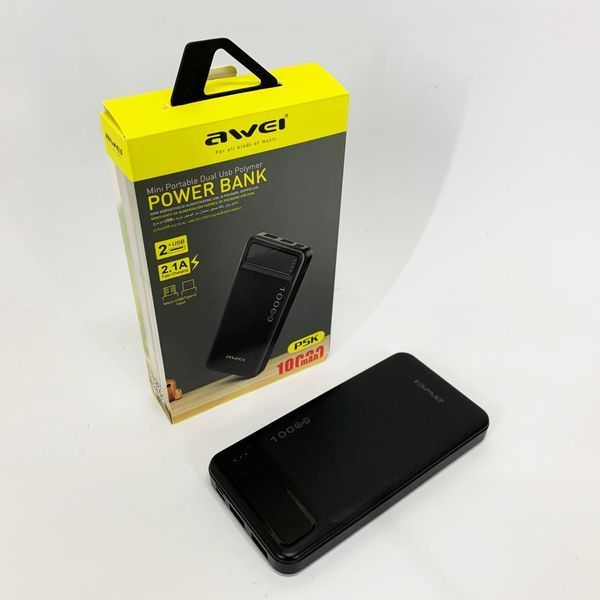 Power Bank Awei P5K 10000 mah Портативное зарядное УМБ 2xUSB черный ws98328 фото