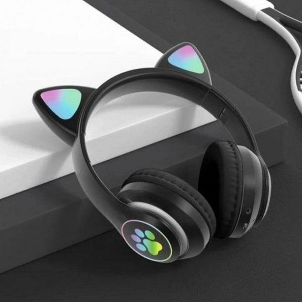 Беспроводные наушники с кошачьими ушками и RGB подсветкой Cat VZV 23M. Цвет: черный ws53257 фото