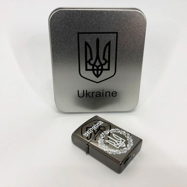 Дугова електроімпульсна запальничка USB Україна металева коробка HL-447. Колір: чорний ws76852-1 фото