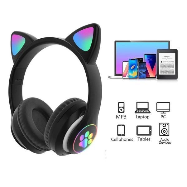 Беспроводные наушники с кошачьими ушками и RGB подсветкой Cat VZV 23M. Цвет: черный ws53257 фото