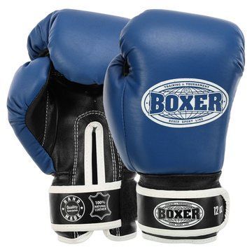Перчатки боксерские на липучке кожаные BOXER 2023 10-12унций цвета в ассортименте 10 унции 2023 фото