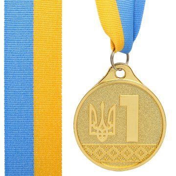 Медаль спортивная с лентой SP-Sport UKRAINE с украинской символикой C-9292 o5см золото, серебро, бронза C-9292 фото